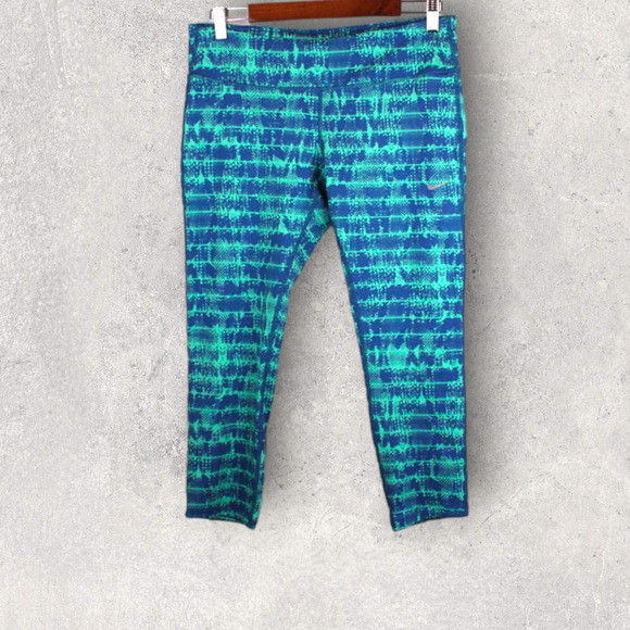 NIKE DRI-FIT Run Athletic Leggings in Teal Green and Blue Women's Size Large - Picture 1 of 13